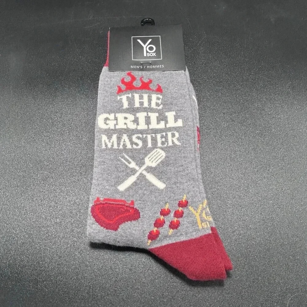 Yo Sox Socks Mens 7-17 Grey The Grill Master Gift Father's Day Christmas Pull On